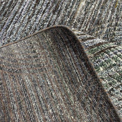 Black Geometrical Silk and Wool Oxidized Modern Handknotted 8.11x12.3ft 272x372Cms Area Rug