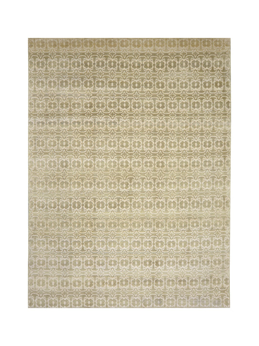 Ivory and Brown, Wool Thick Pile Transitional Handknotted 9.2x12.1ft 269x368Cms Area Rug
