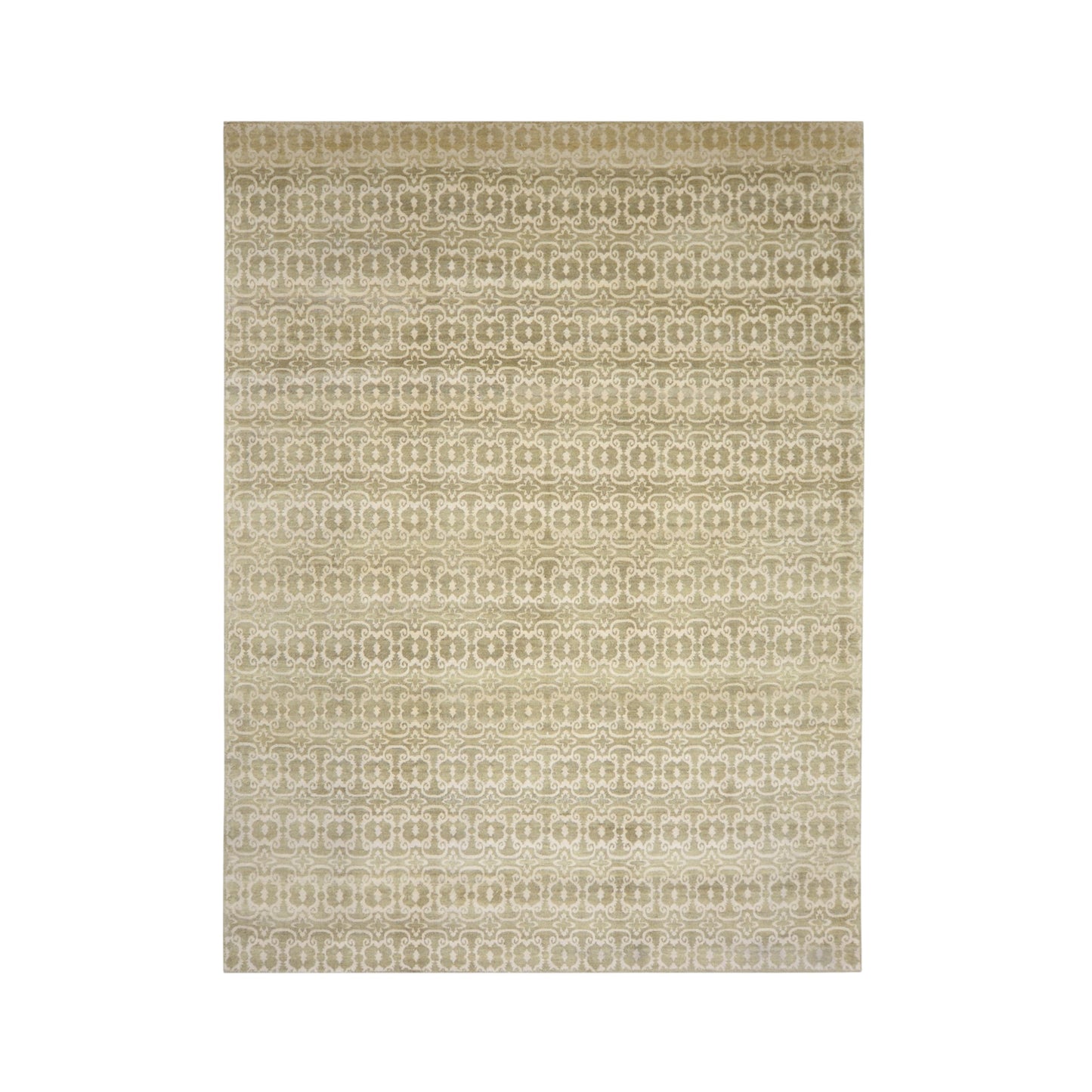 Ivory and Brown, Wool Thick Pile Transitional Handknotted 9.2x12.1ft 269x368Cms Area Rug