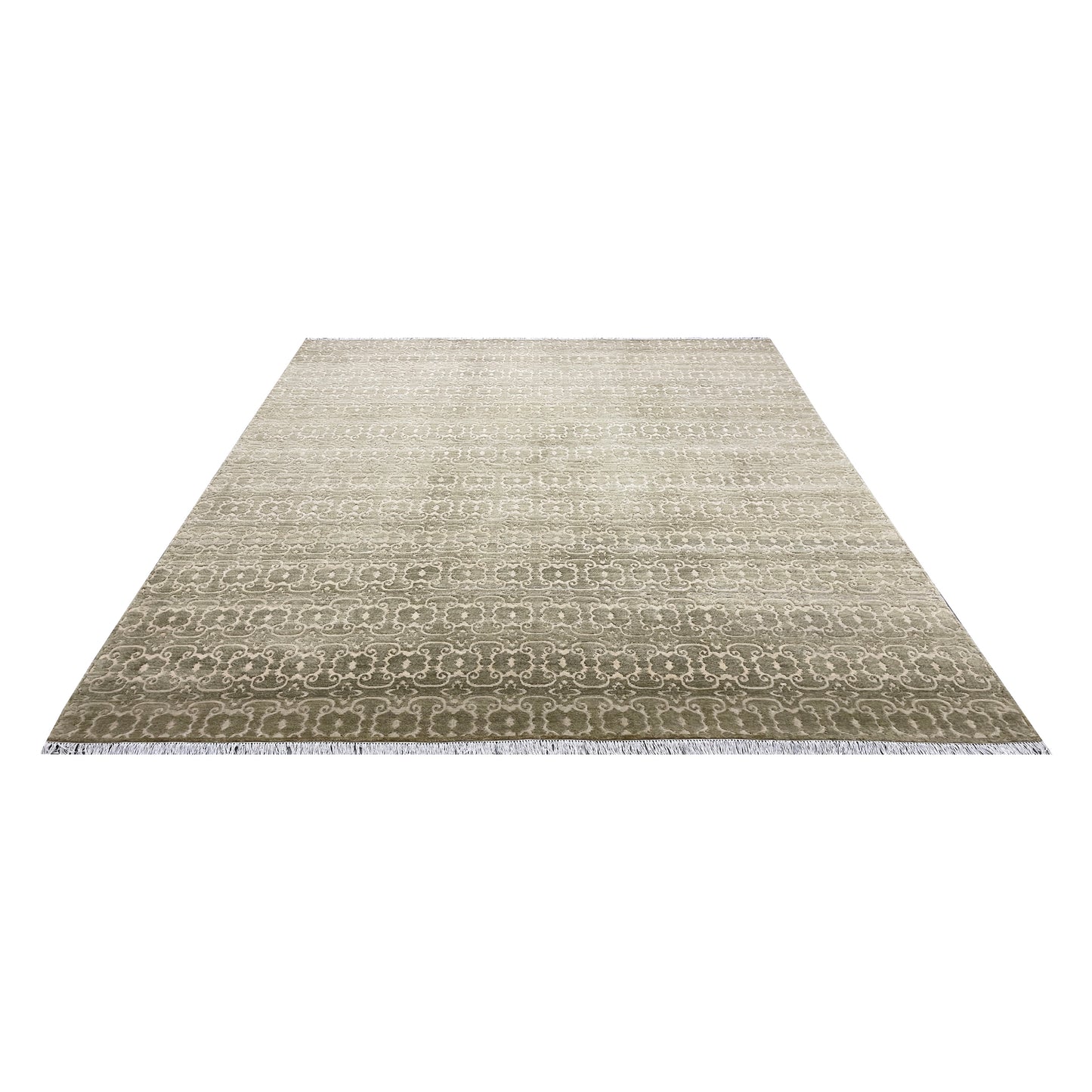 Ivory and Brown, Wool Thick Pile Transitional Handknotted 9.2x12.1ft 269x368Cms Area Rug