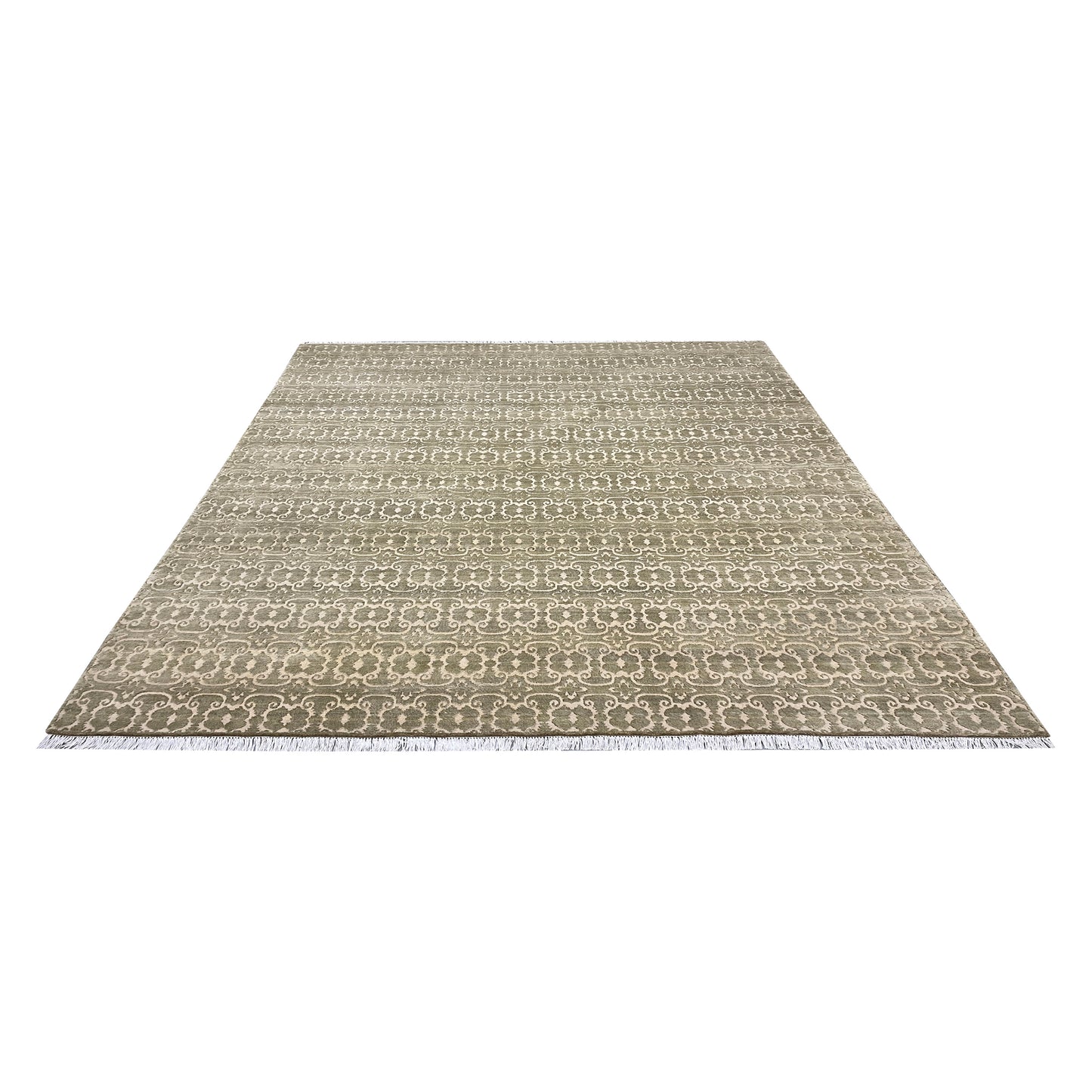 Ivory and Brown, Wool Thick Pile Transitional Handknotted 9.2x12.1ft 269x368Cms Area Rug