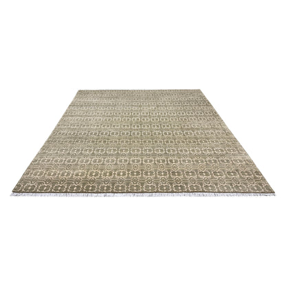 Ivory and Brown, Wool Thick Pile Transitional Handknotted 9.2x12.1ft 269x368Cms Area Rug