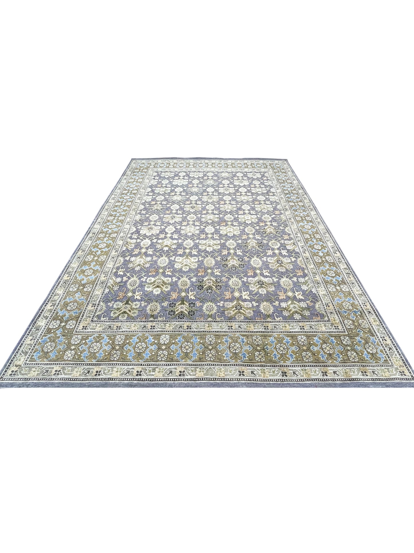 Garden Lavender, Camel, Ivory and Multy Pure Silk Transitional Geometrical Handknotted Area Rug 8.11x12.3ft 273x372Cms