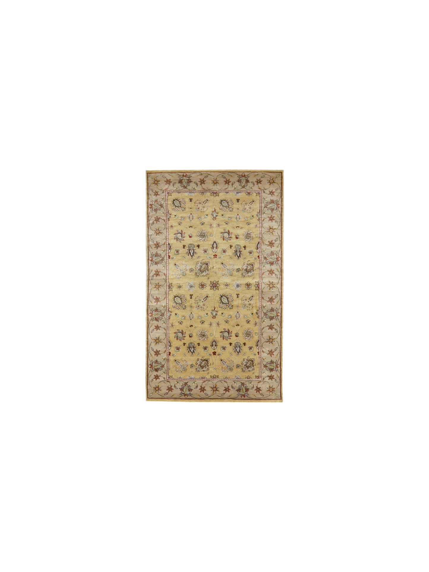 Yellow and Ivory, Pure Silk Traditional Handknotted 3.0x5.2Ft 92x156Cms Area Rug