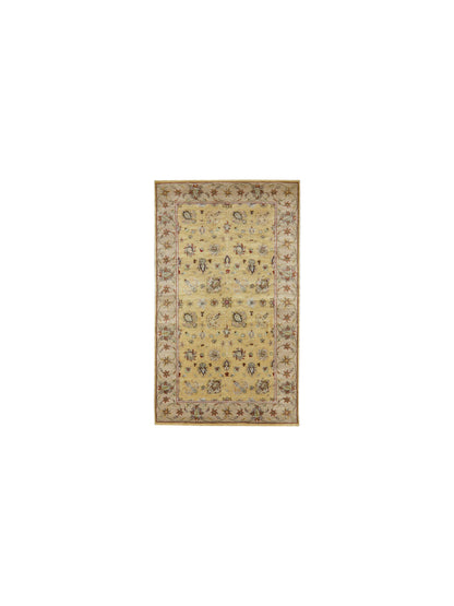 Yellow and Ivory, Pure Silk Traditional Handknotted 3.0x5.2Ft 92x156Cms Area Rug