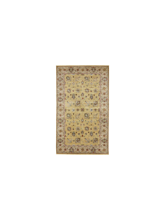 Yellow and Ivory, Pure Silk Traditional Handknotted 3.0x5.2Ft 92x156Cms Area Rug
