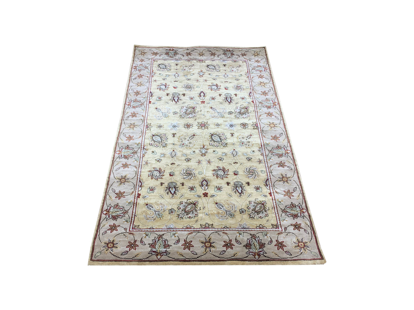 Yellow and Ivory, Pure Silk Traditional Handknotted 3.0x5.2Ft 92x156Cms Area Rug