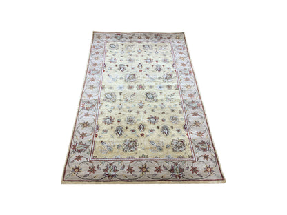 Yellow and Ivory, Pure Silk Traditional Handknotted 3.0x5.2Ft 92x156Cms Area Rug