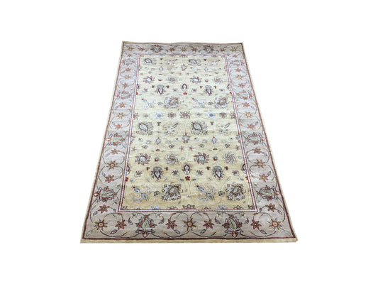 Yellow and Ivory, Pure Silk Traditional Handknotted 3.0x5.2Ft 92x156Cms Area Rug