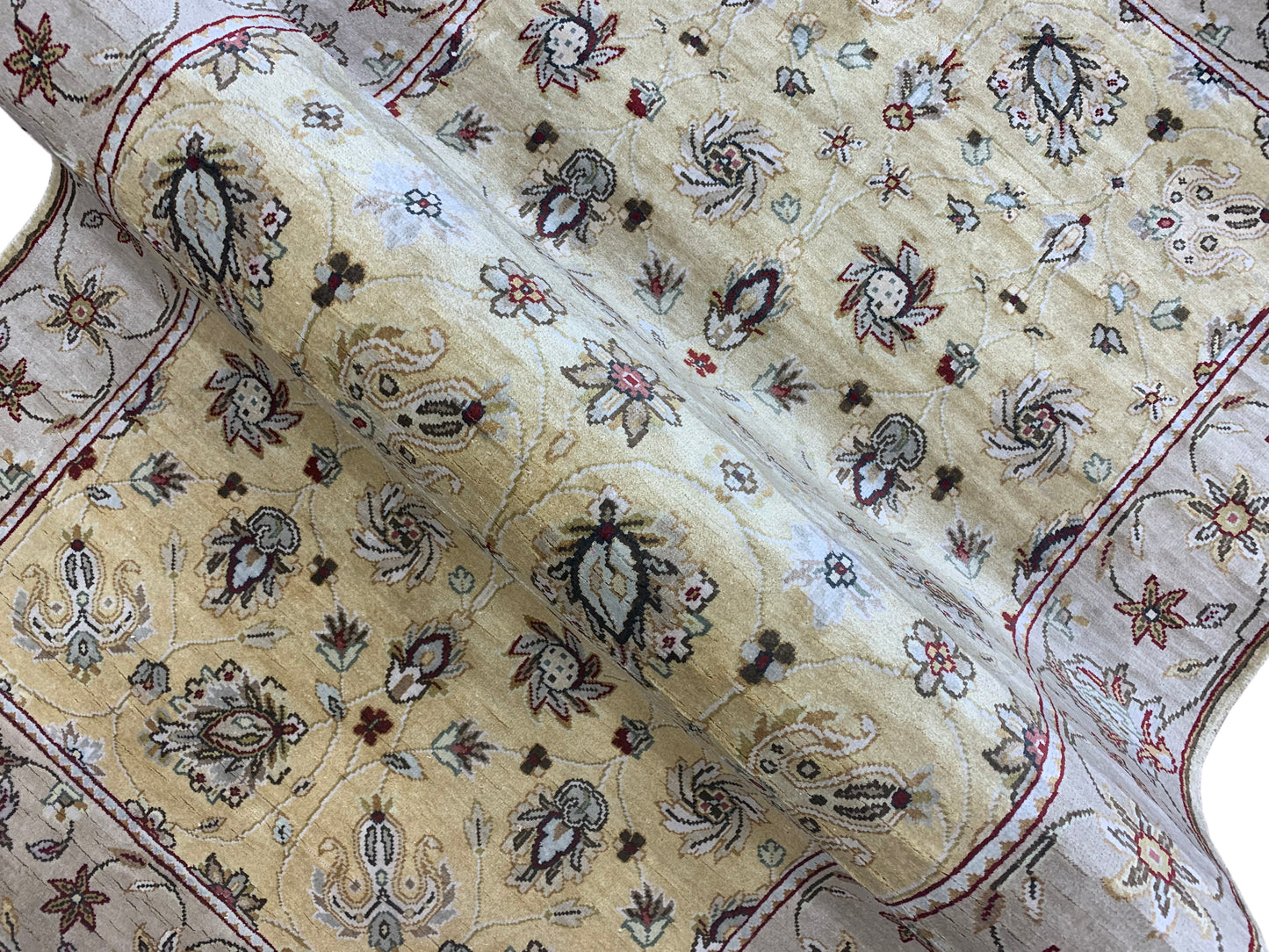 Yellow and Ivory, Pure Silk Traditional Handknotted 3.0x5.2Ft 92x156Cms Area Rug