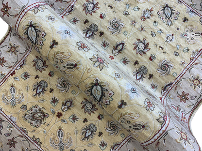 Yellow and Ivory, Pure Silk Traditional Handknotted 3.0x5.2Ft 92x156Cms Area Rug