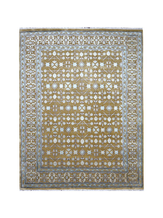 Garden Samarkand Camel and Ivory Traditional Silk and Wool Handknotted 9.1x11.8Ft 276x367Cms Area Rug