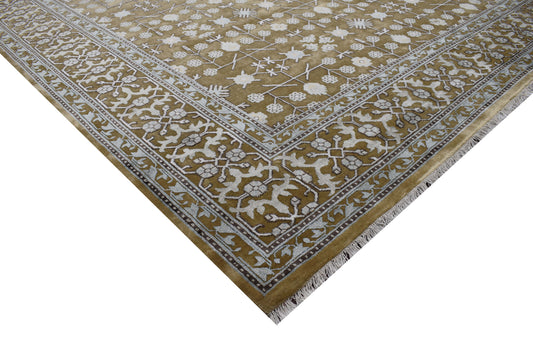 Garden Samarkand Camel and Ivory Traditional Silk and Wool Handknotted 9.1x11.8Ft 276x367Cms Area Rug