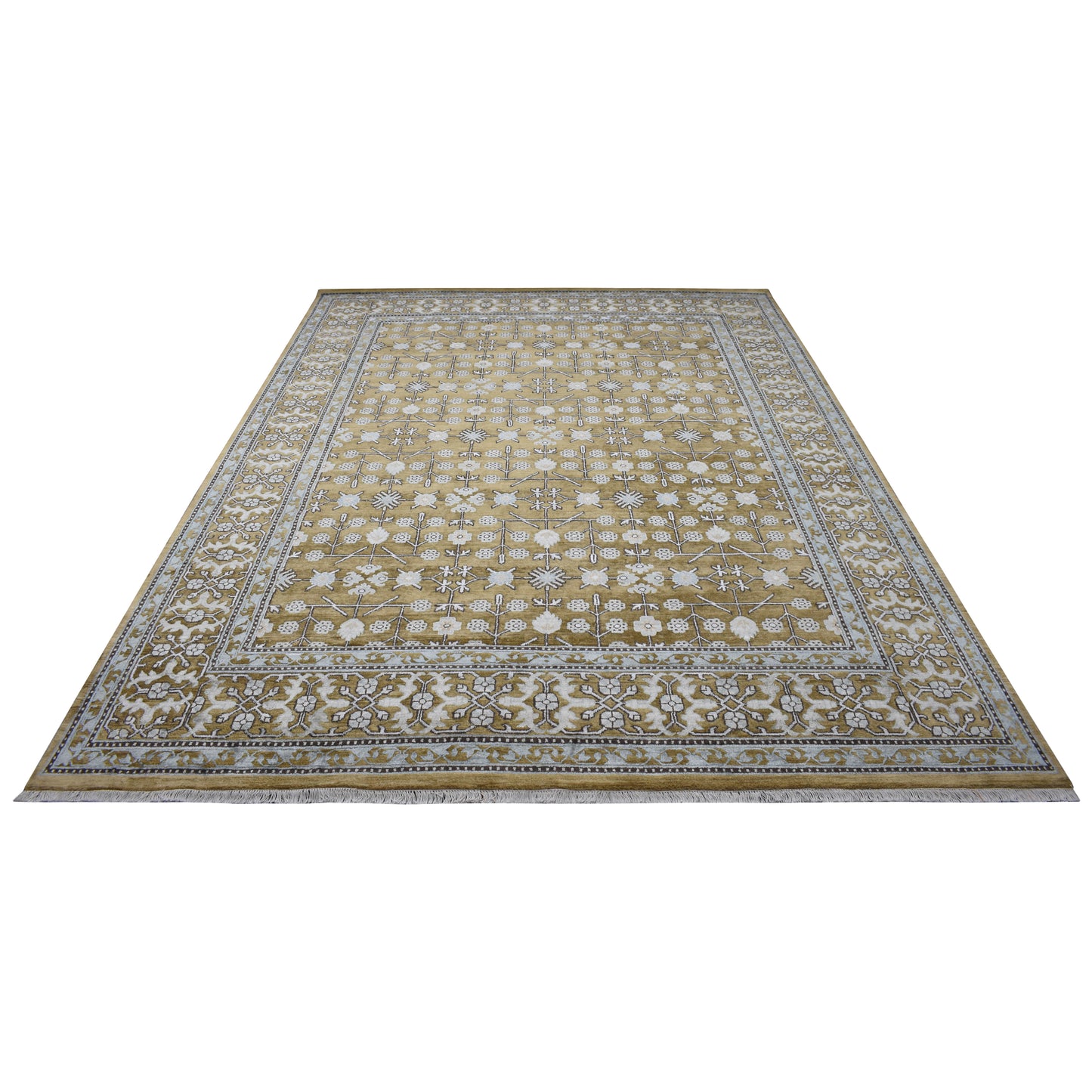 Garden Samarkand Camel and Ivory Traditional Silk and Wool Handknotted Area Rug