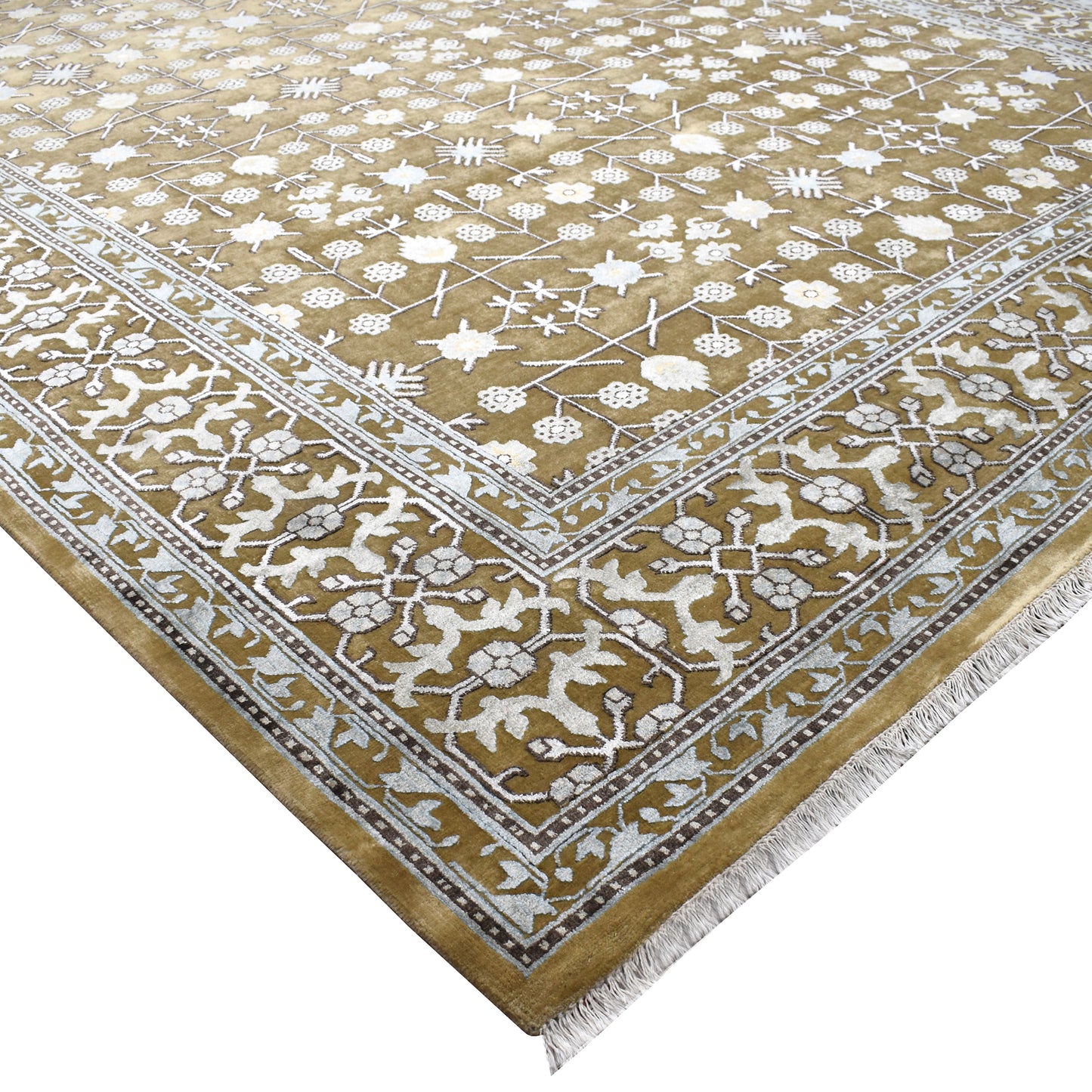 Garden Samarkand Camel and Ivory Traditional Silk and Wool Handknotted Area Rug