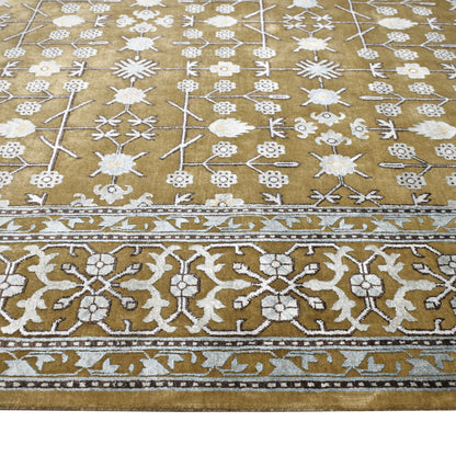 Garden Samarkand Camel and Ivory Traditional Silk and Wool Handknotted Area Rug