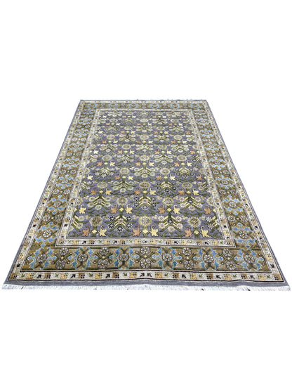 Lavender and Camel Silk Wool Handknotted Luxury Area Rug 5.11x9.13ft 180x282Cms