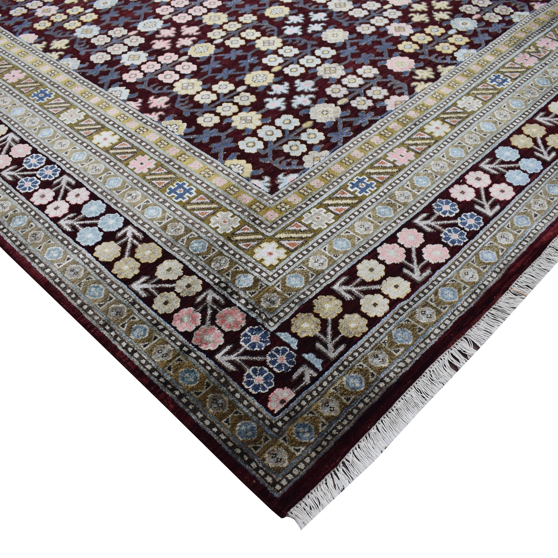 Get trendy with Bouquet Samarkand Red, Camel and Multy Transitional Silk and Wool  Handknotted Area Rug - Transitional Rugs available at Jaipur Oriental Rugs. Grab yours for $5899.00 today!