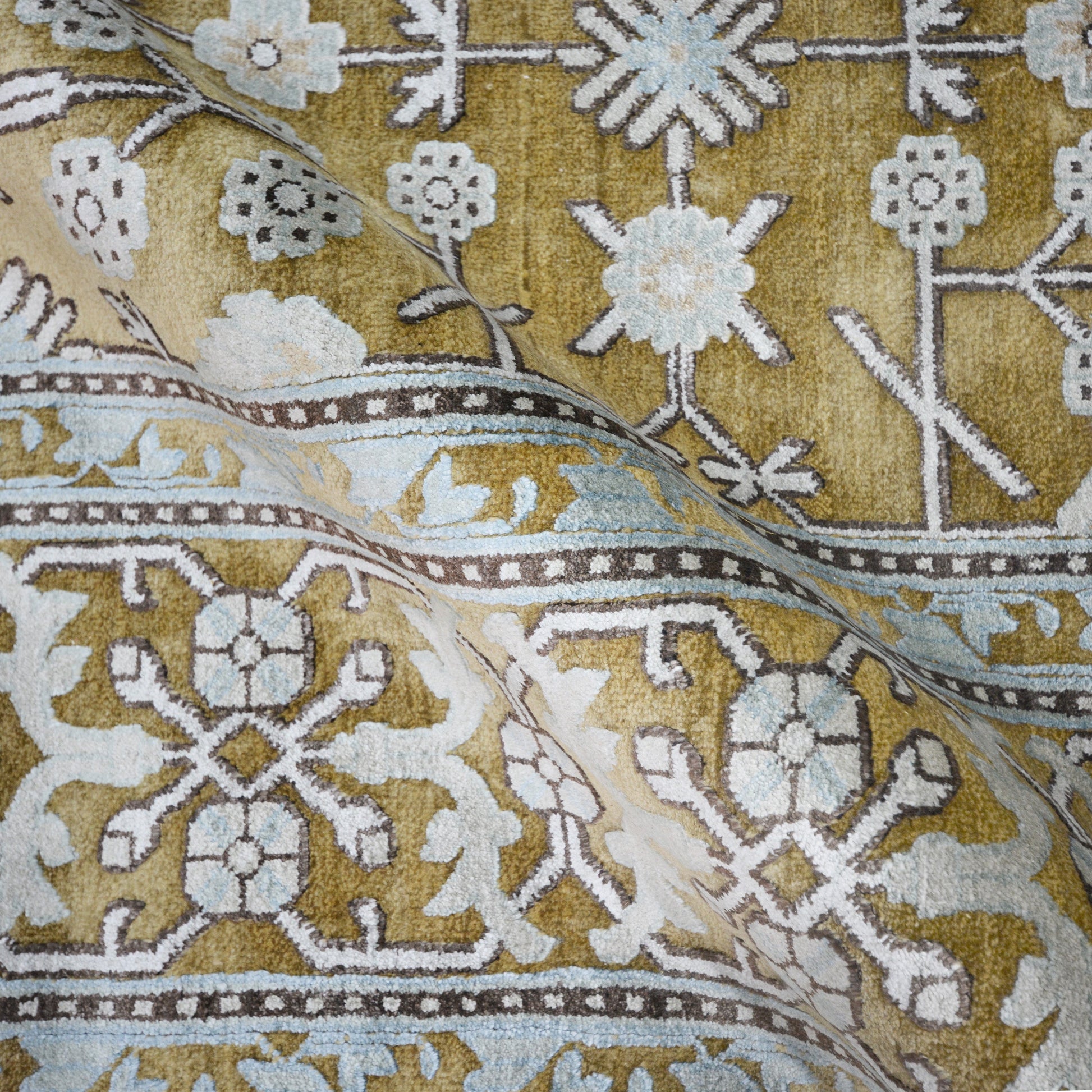Get trendy with Garden Camel Ivory and Blue Traditional Samarkand Handknotted Area Rug - Traditional Rugs available at Jaipur Oriental Rugs. Grab yours for $4570.00 today!