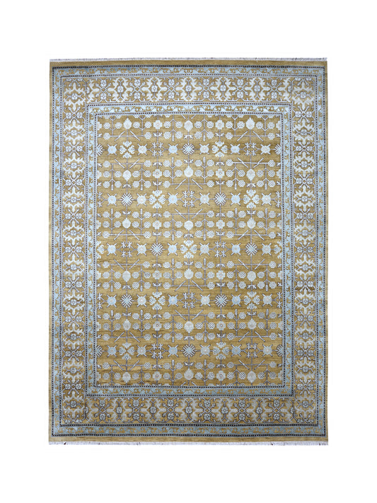 Samarkand Garden Camel and Ivory Traditional Silk and Wool Handknotted Area Rug