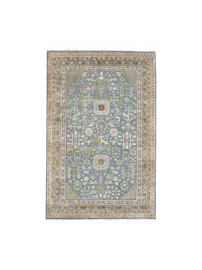 Blue and Multi Silk and Wool Samarkand Handknotted Area Rug