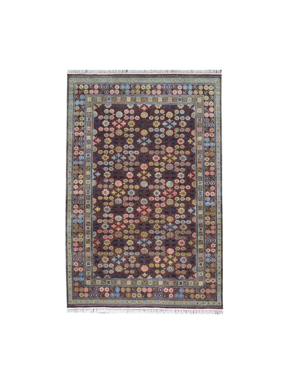 Red and Multy Silk Wool Handknotted Area Rug 5.11x9.2ft 180x279Cms