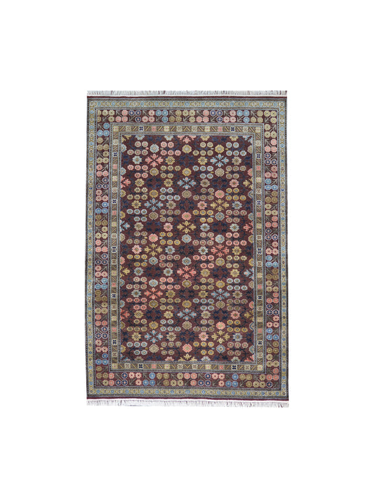 Red and Multy Silk Wool Handknotted Area Rug 5.11x9.2ft 180x279Cms