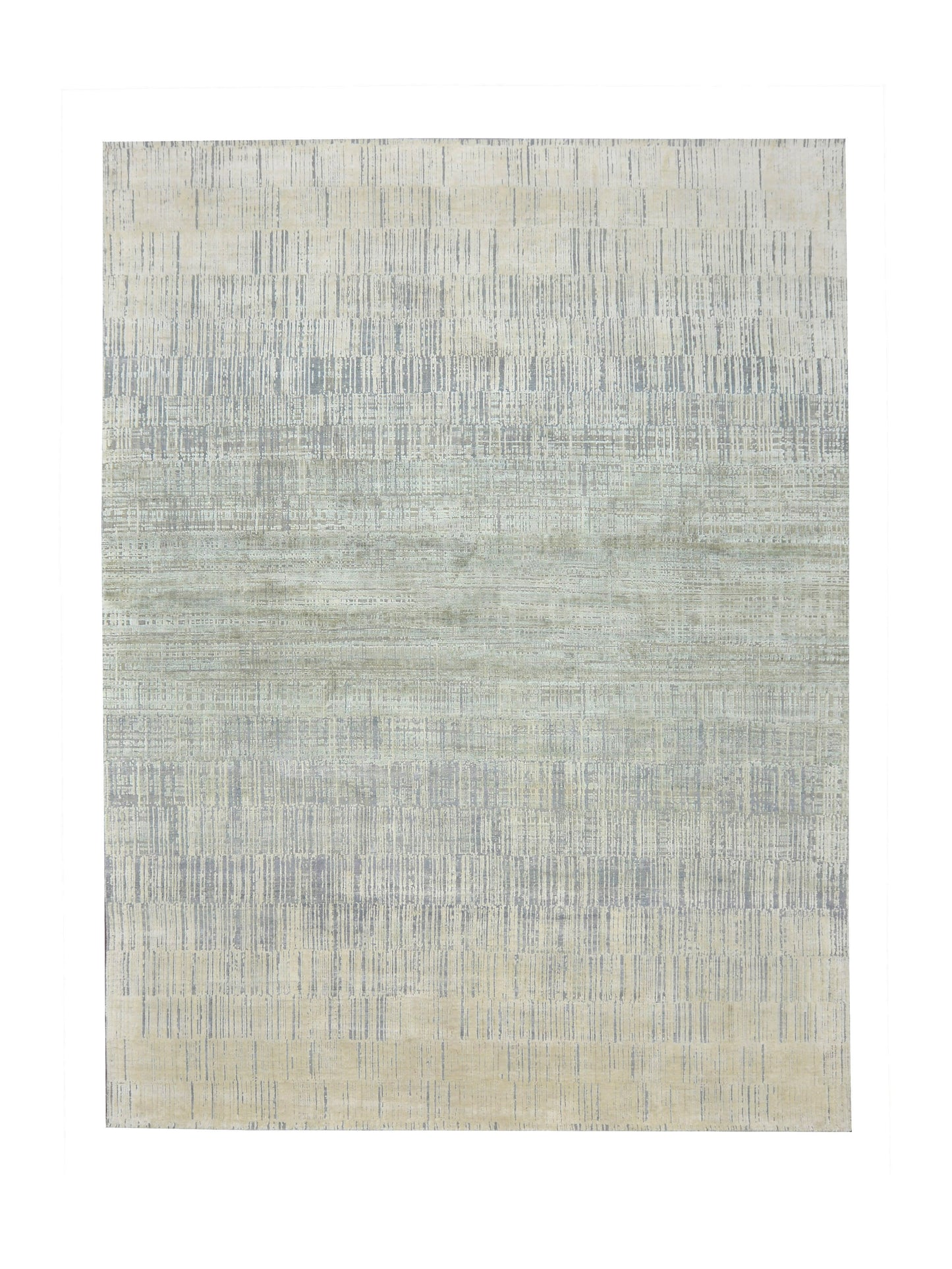 Grey Ivory Silk and Wool Modern Textured Handknotted Area Rug