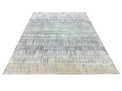 Grey Ivory Silk and Wool Modern Textured Handknotted Area Rug