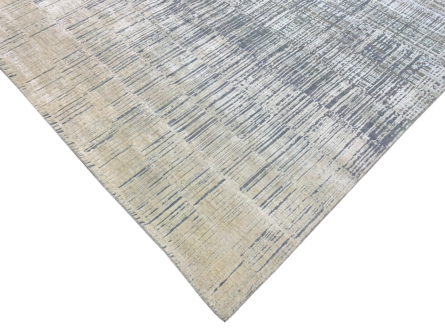 Grey Ivory Silk and Wool Modern Textured Handknotted Area Rug