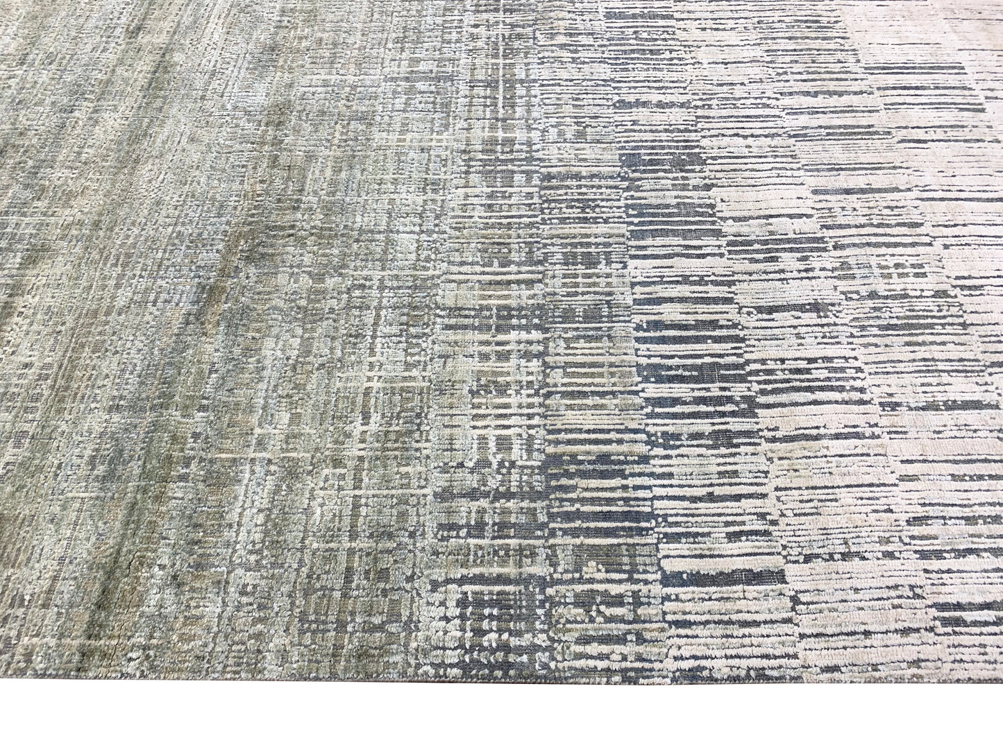 Grey Ivory Silk and Wool Modern Textured Handknotted Area Rug