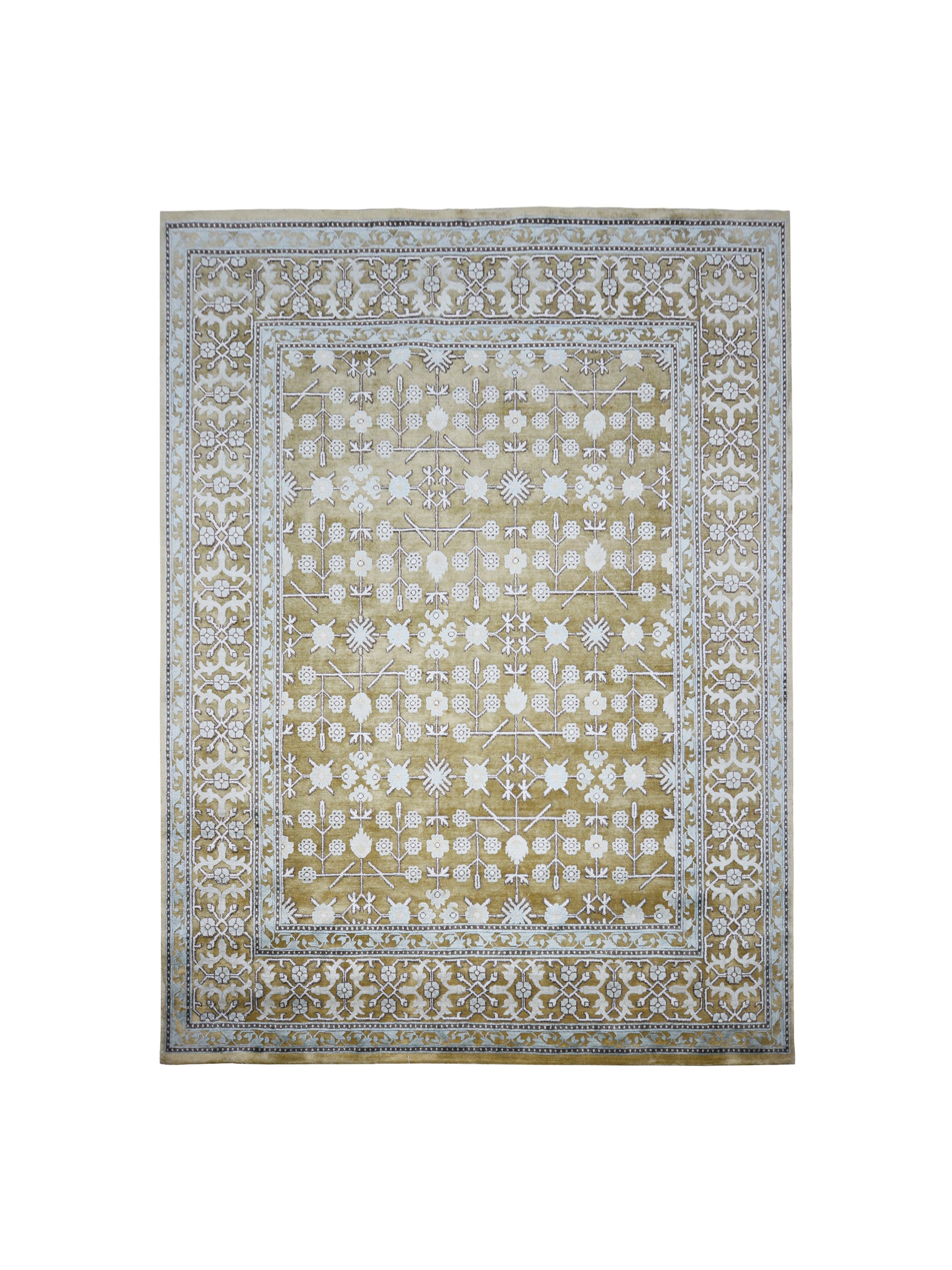 Get trendy with Samarkand Garden Camel, Ivory and Light Blue Traditional Handknotted Area Rug - Traditional Rugs available at Jaipur Oriental Rugs. Grab yours for $4285.00 today!