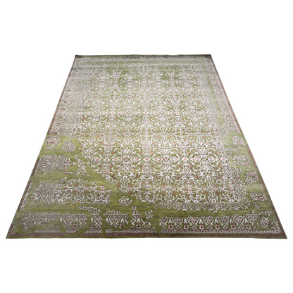 Get trendy with Garden Olive Green, Ivory and Red Transitional Erased Handknotted Area Rug - Contemporary Rugs available at Jaipur Oriental Rugs. Grab yours for $4385.00 today!