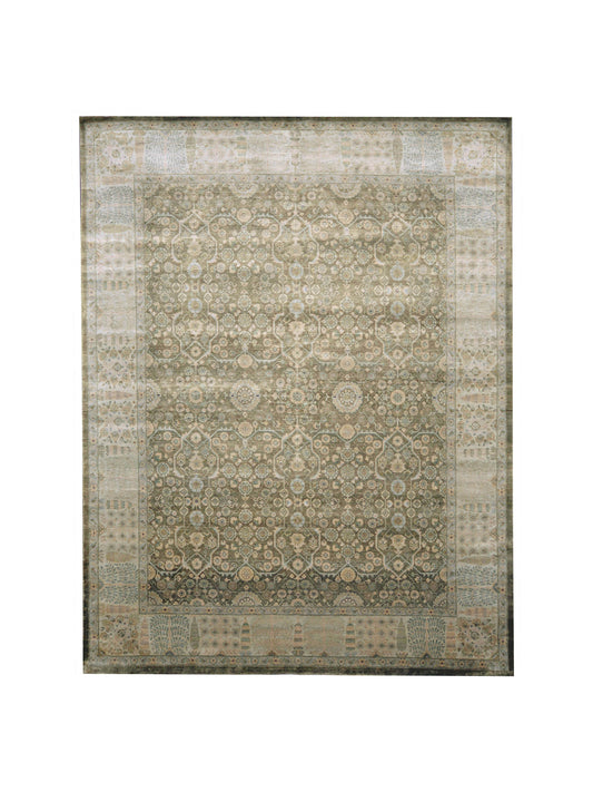 Ivory and Multy Pure Silk Traditional Handknotted Area Rug