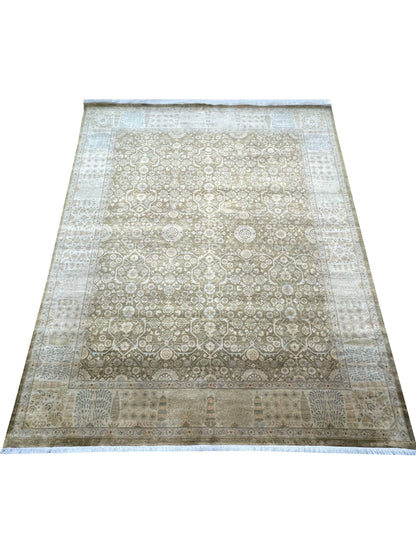 Ivory and Multy Pure Silk Traditional Handknotted Area Rug