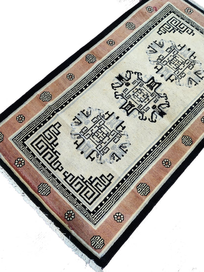 Brown Black Antique Khotan Handknotted Rug 2.10x4.11ft 87x150cms