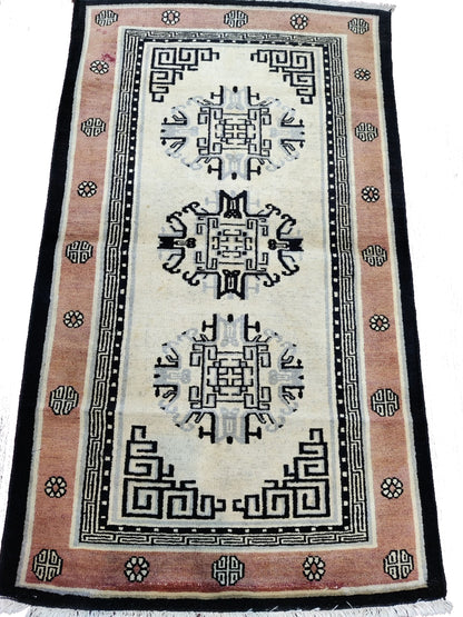 Brown Black Antique Khotan Handknotted Rug 2.10x4.11ft 87x150cms