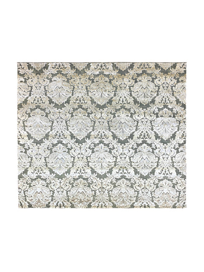 Grey and Silver, Silk and Wool Oxidized Assorted Transitional Handknotted 8.0x8.1Ft 245x248Cms Area Rug