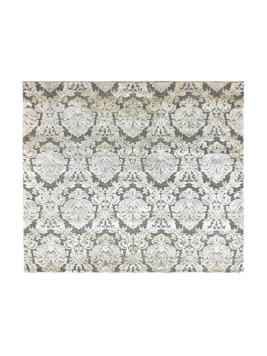 Grey and Silver, Silk and Wool Oxidized Assorted Transitional Handknotted 8.0x8.1Ft 245x248Cms Area Rug