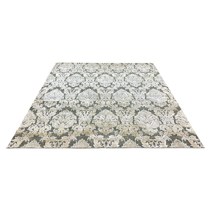 Grey and Silver, Silk and Wool Oxidized Assorted Transitional Handknotted 8.0x8.1Ft 245x248Cms Area Rug