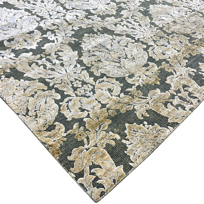 Grey and Silver, Silk and Wool Oxidized Assorted Transitional Handknotted 8.0x8.1Ft 245x248Cms Area Rug