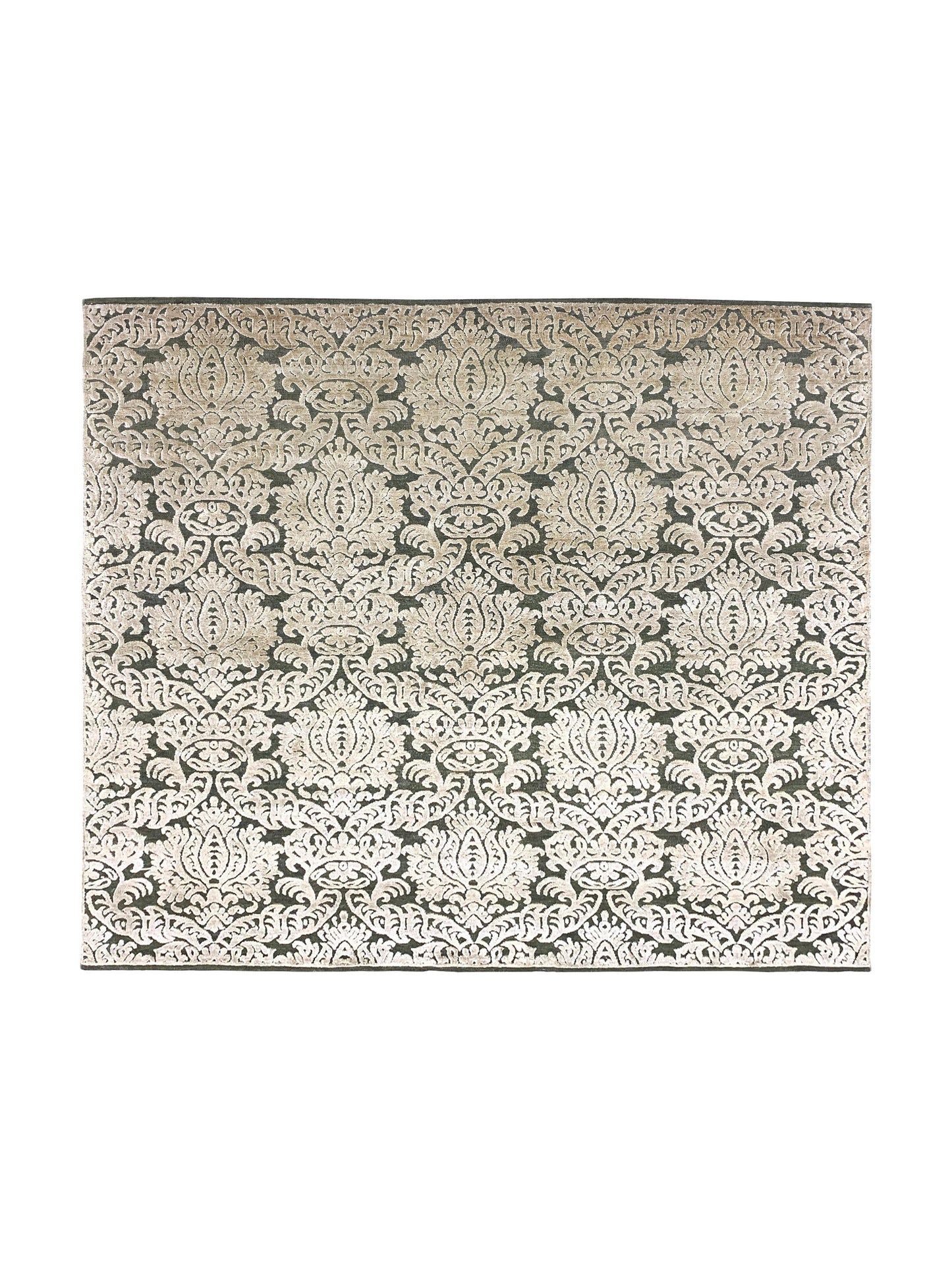 D.Green and Gold, Silk and Wool Oxidized Assorted Transitional Handknotted 7.9x8.0Ft 237x244Cms Area Rug