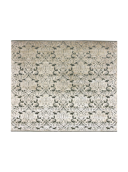 D.Green and Gold, Silk and Wool Oxidized Assorted Transitional Handknotted 7.9x8.0Ft 237x244Cms Area Rug