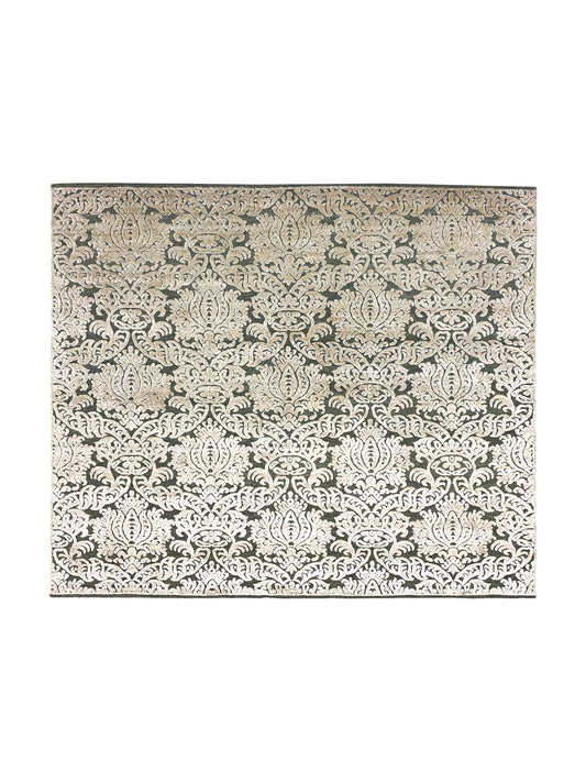 D.Green and Gold, Silk and Wool Oxidized Assorted Transitional Handknotted 7.9x8.0Ft 237x244Cms Area Rug