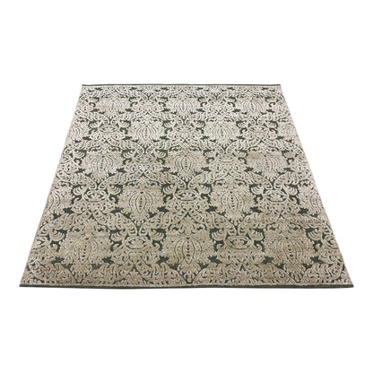 D.Green and Gold, Silk and Wool Oxidized Assorted Transitional Handknotted 7.9x8.0Ft 237x244Cms Area Rug