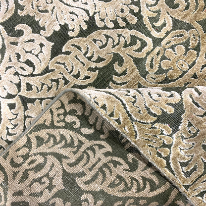 D.Green and Gold, Silk and Wool Oxidized Assorted Transitional Handknotted 7.9x8.0Ft 237x244Cms Area Rug