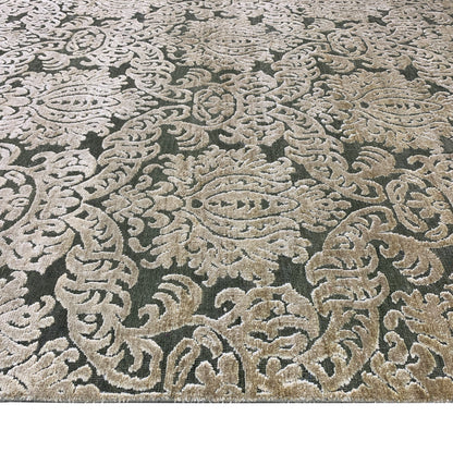 D.Green and Gold, Silk and Wool Oxidized Assorted Transitional Handknotted 7.9x8.0Ft 237x244Cms Area Rug