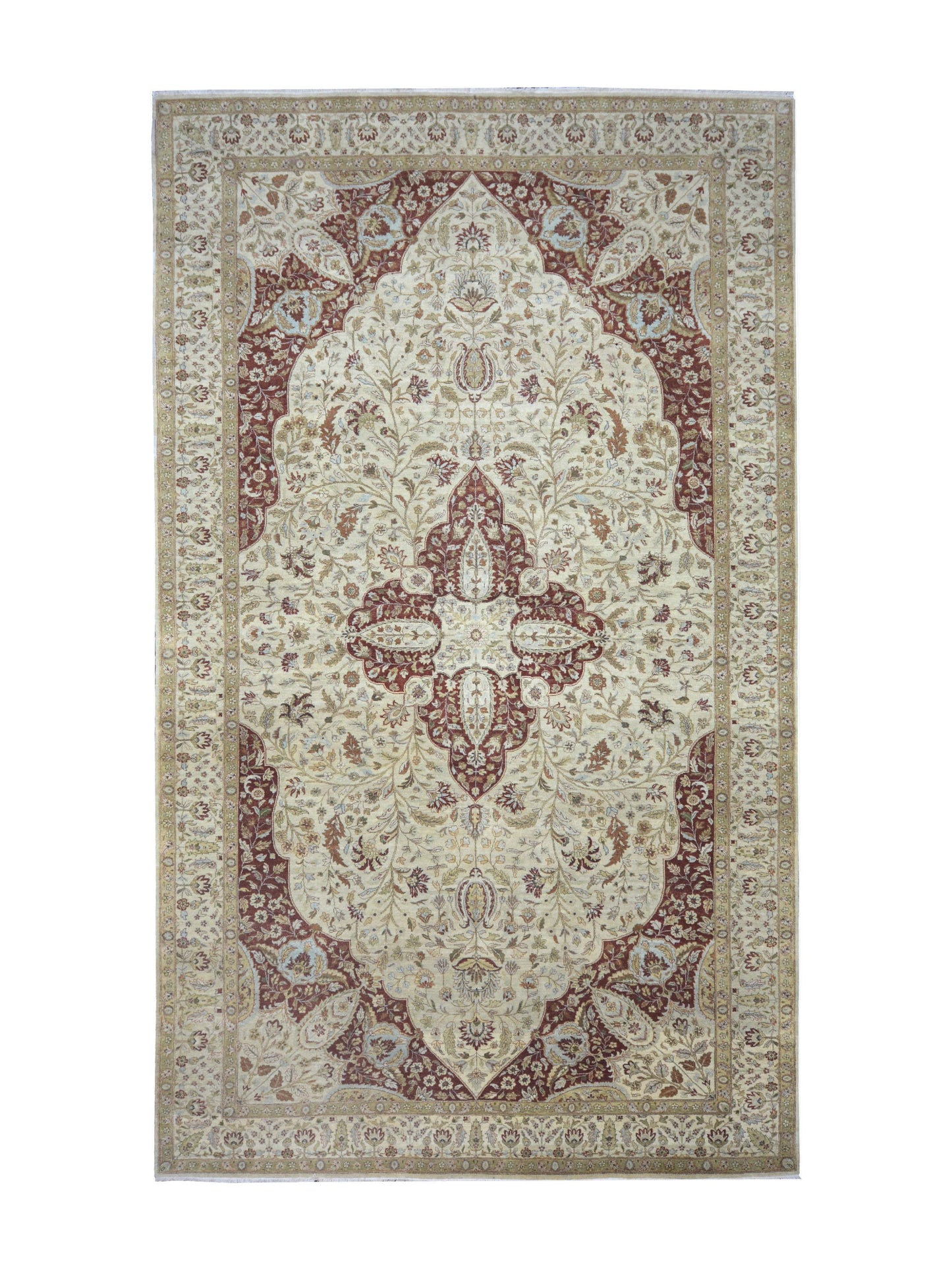 Ivory and Red, Pure Wool Traditional Assorted Handknotted 8.0x14.0Ft 245x416Cms Area Rug