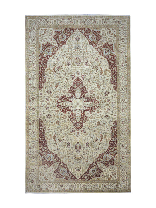 Ivory and Red, Pure Wool Traditional Assorted Handknotted 8.0x14.0Ft 245x416Cms Area Rug