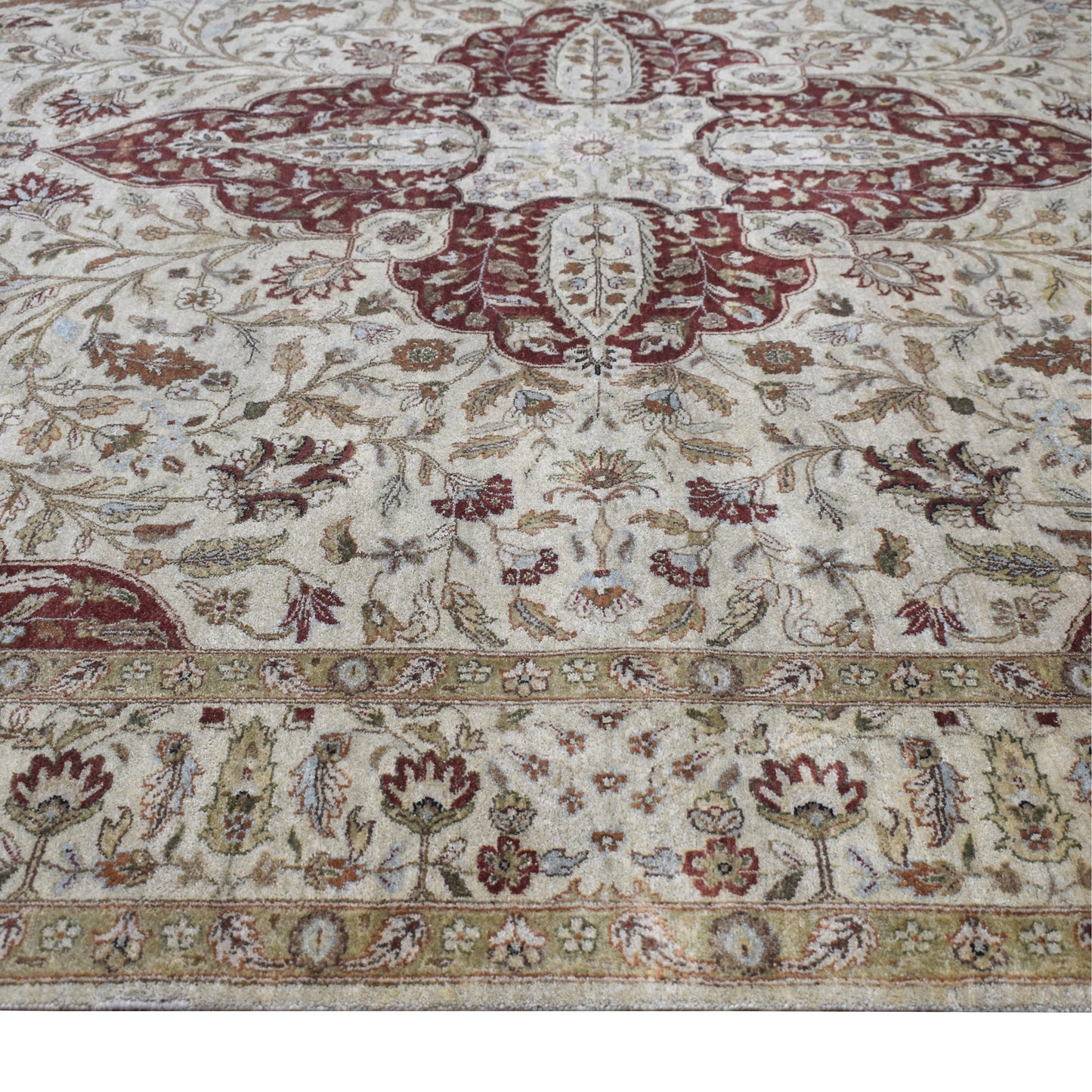 Ivory and Red, Pure Wool Traditional Assorted Handknotted 8.0x14.0Ft 245x416Cms Area Rug